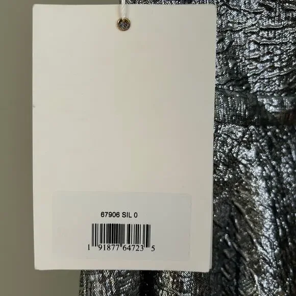 Mac Duggal Silver Gown-Size 4-one shoulder tea‎ holiday wedding brocade NWT